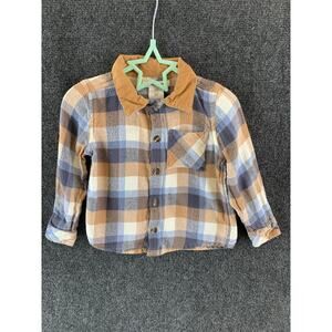 Tommy Bahama Toddler Boy Button Down Shirt Flannel Plaid Brown Blue Size 2